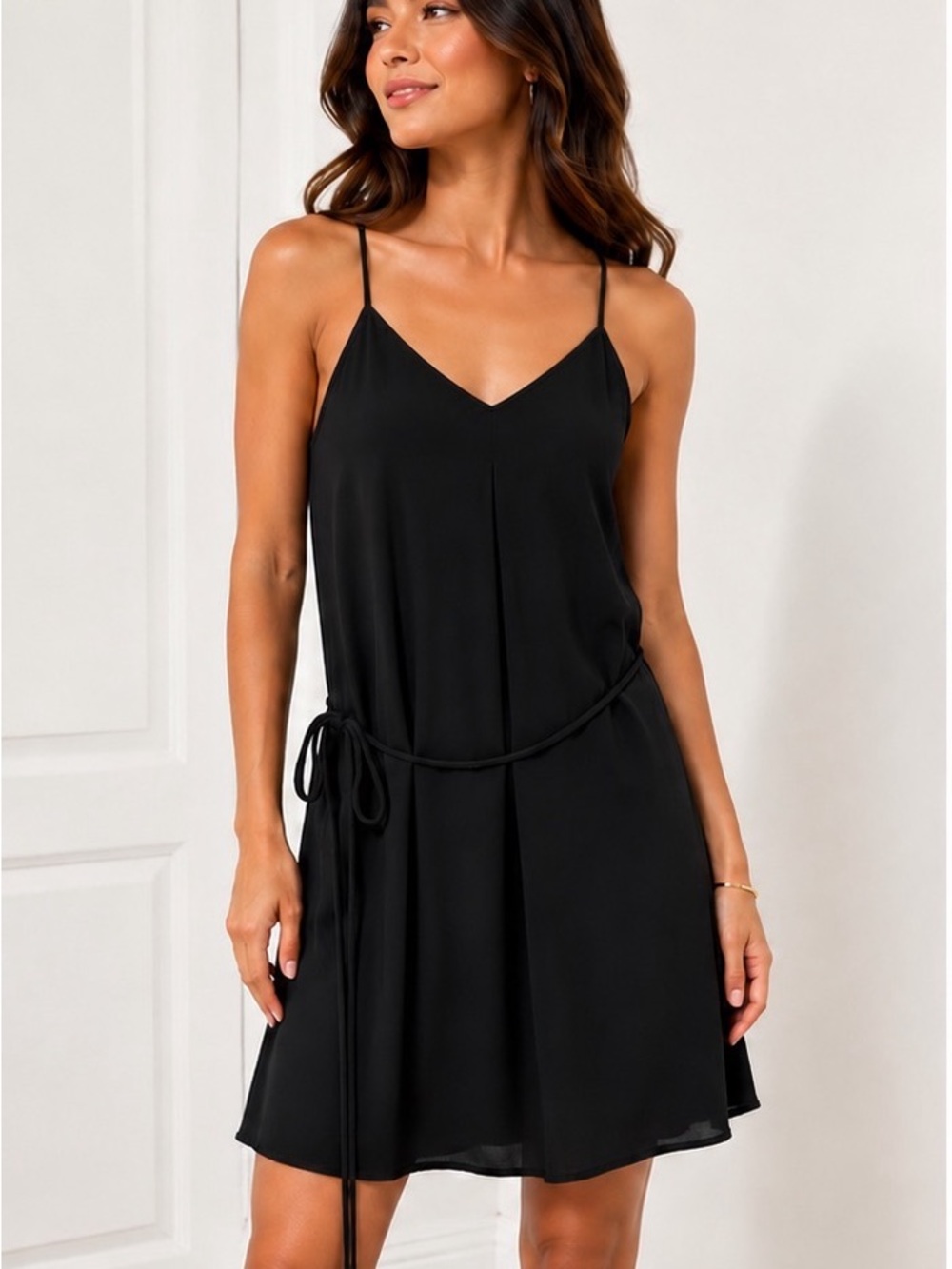 Black Spaghetti-Strap Midi Dress